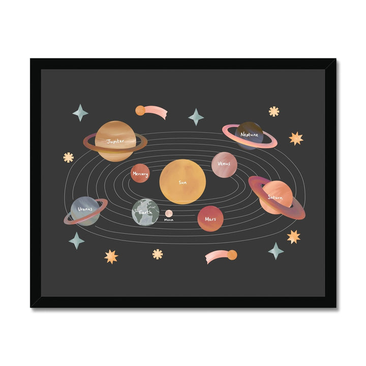 Solar System in black / Framed Print