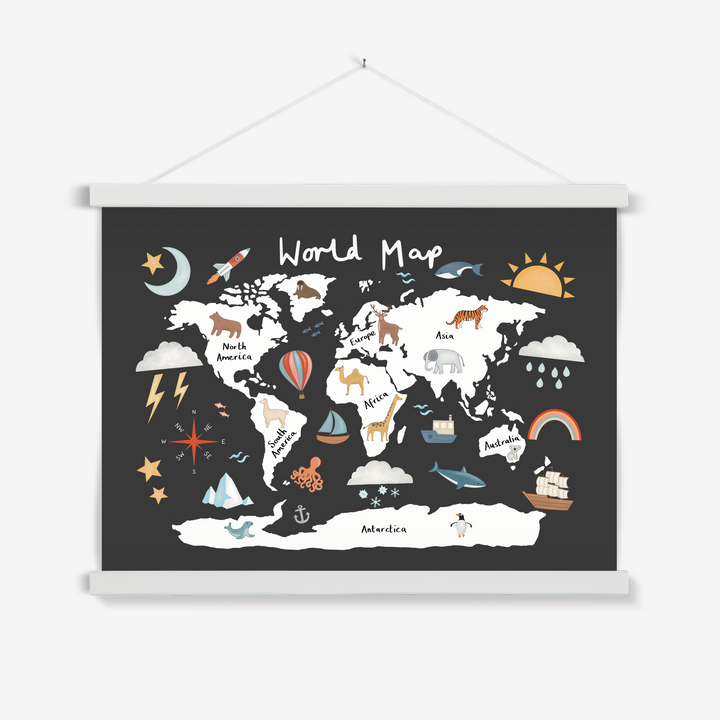 World Map in black / Print with Hanger