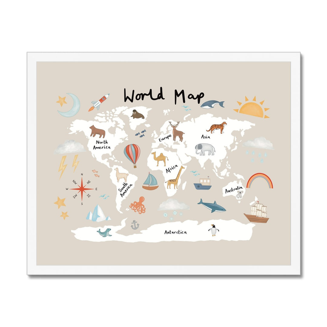 World Map in stone / Framed Print