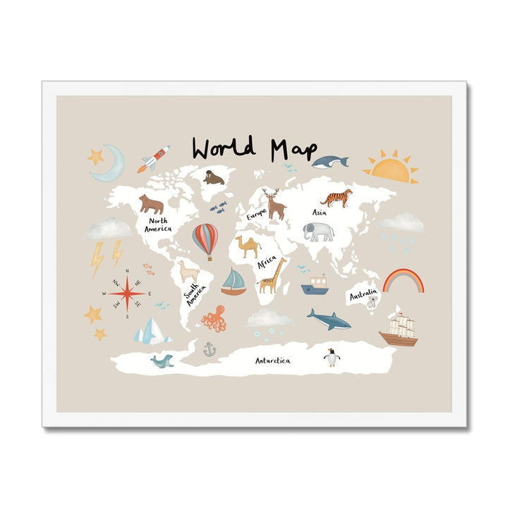 World Map in stone / Framed Print