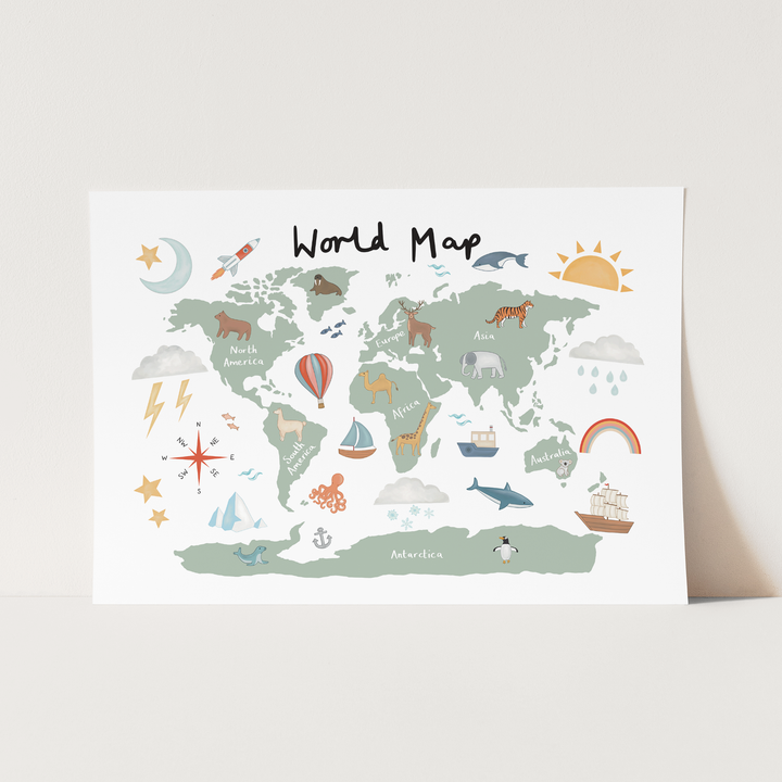 World Map in white / Fine Art Print