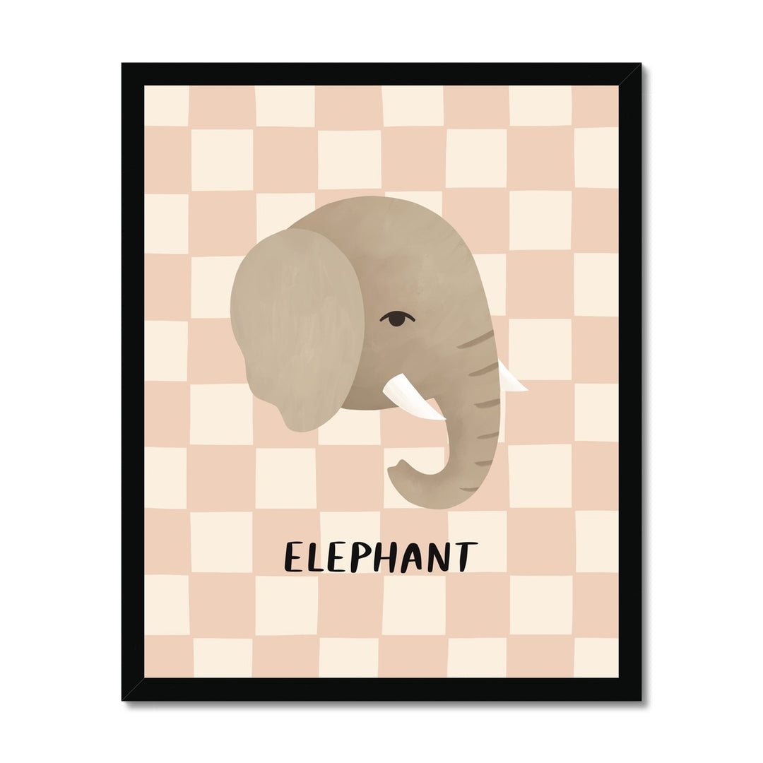 Elephant check in pink / Framed Print