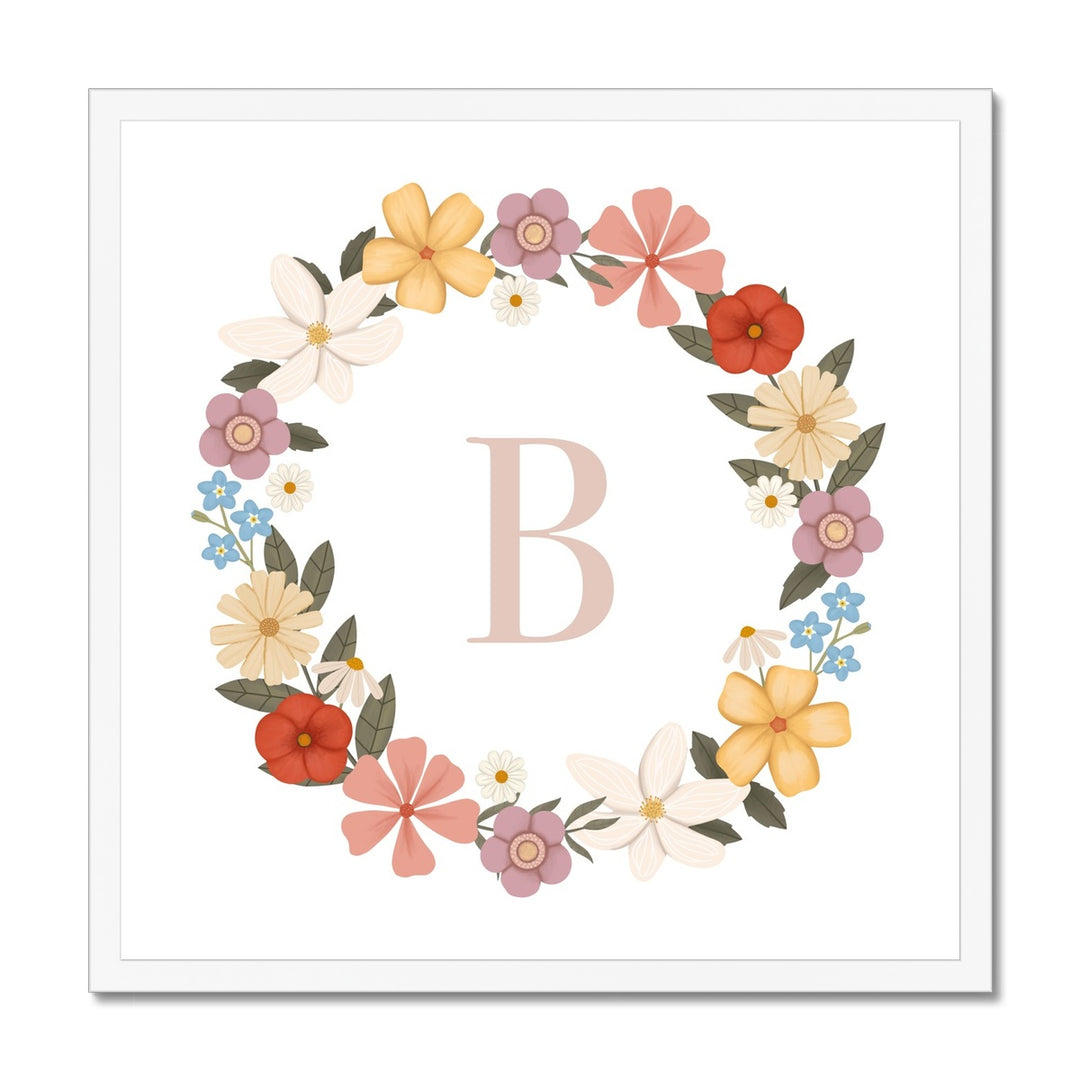 Personalised Floral Wreath in white / Framed Print