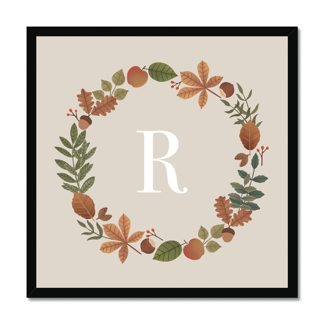 Personalised Leaf Wreath in stone / Framed Print