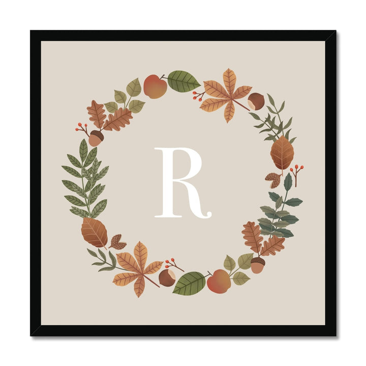 Personalised Leaf Wreath in stone / Framed Print