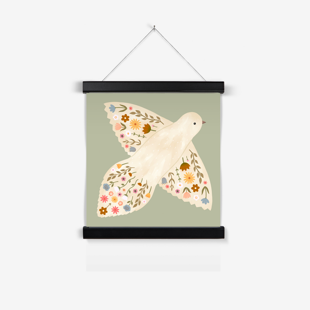 Floral Dove in sage / Print with Hanger