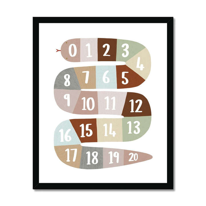 Number Snake in brown/green / Framed Print