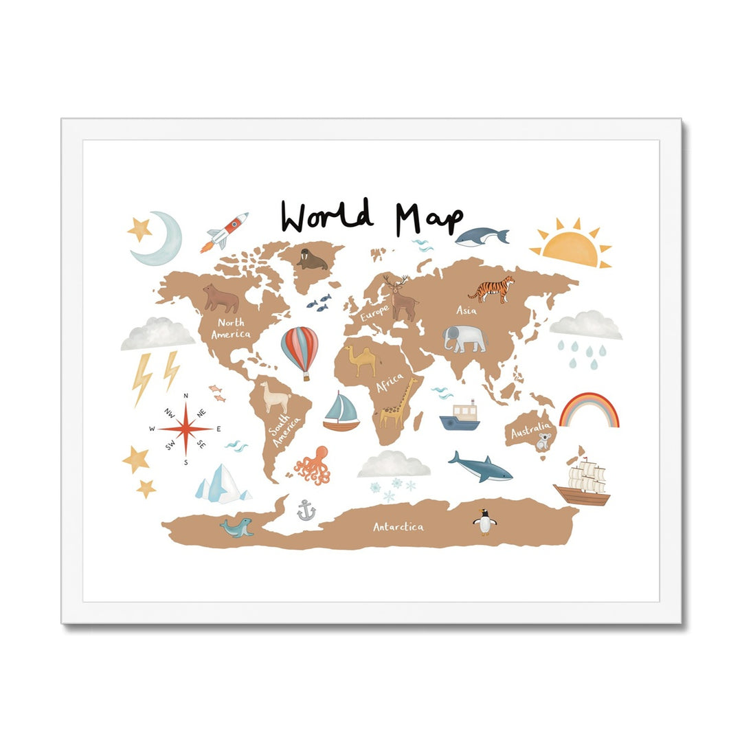 World Map in clay / Framed Print