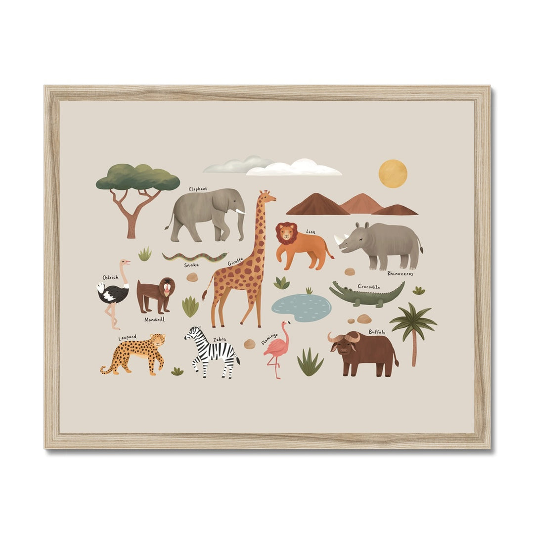 Animals on Safari in stone / Framed Print