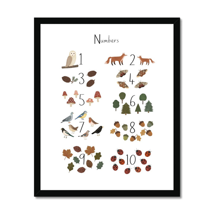 Woodland Numbers in white / Framed Print