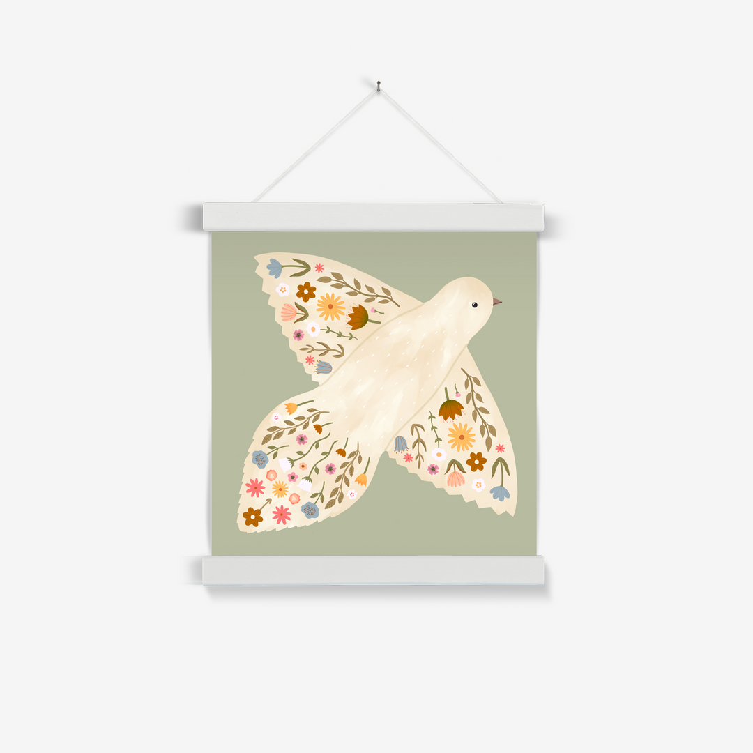 Floral Dove in sage / Print with Hanger