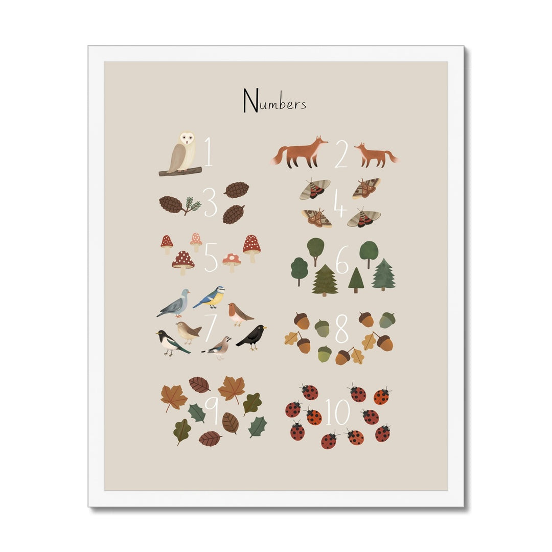 Woodland Numbers in stone / Framed Print