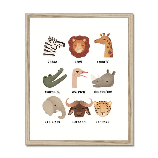 Animal Safari in white / Framed Print