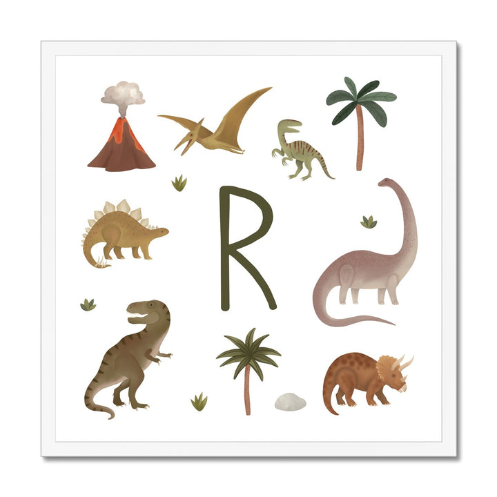 Personalised Dinosaur in white / Framed Print