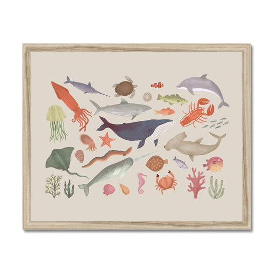 Ocean Life in stone / Framed Print