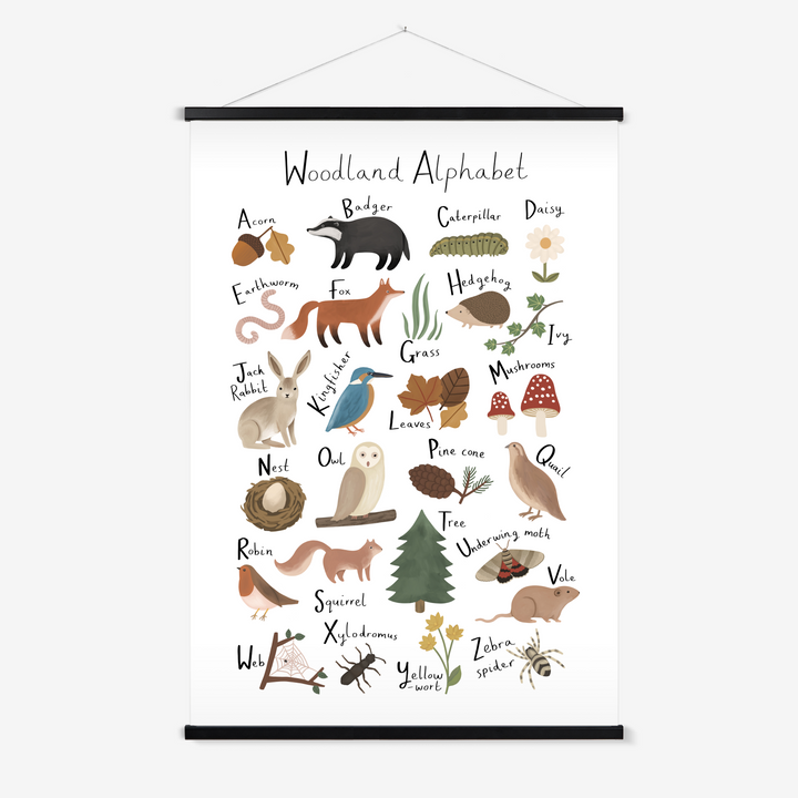 Woodland Alphabet in white / Print with Hanger