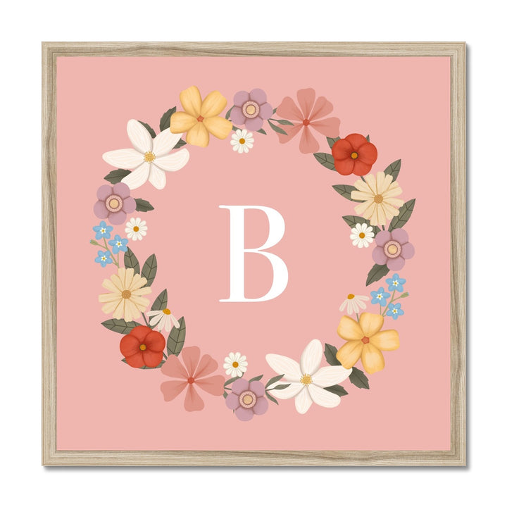 Personalised Floral Wreath in pink / Framed Print