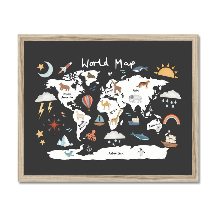 World Map in black / Framed Print