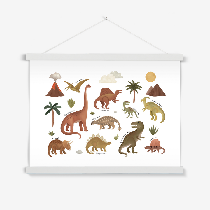 Dinosaurs in white / Print with Hanger