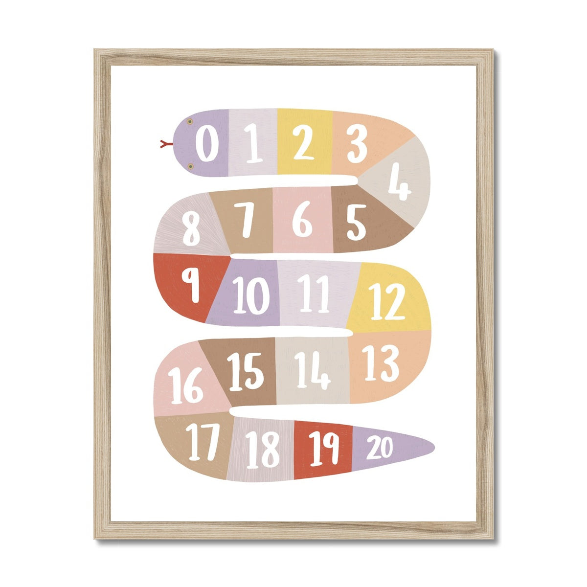 Number Snake in pink/beige / Framed Print