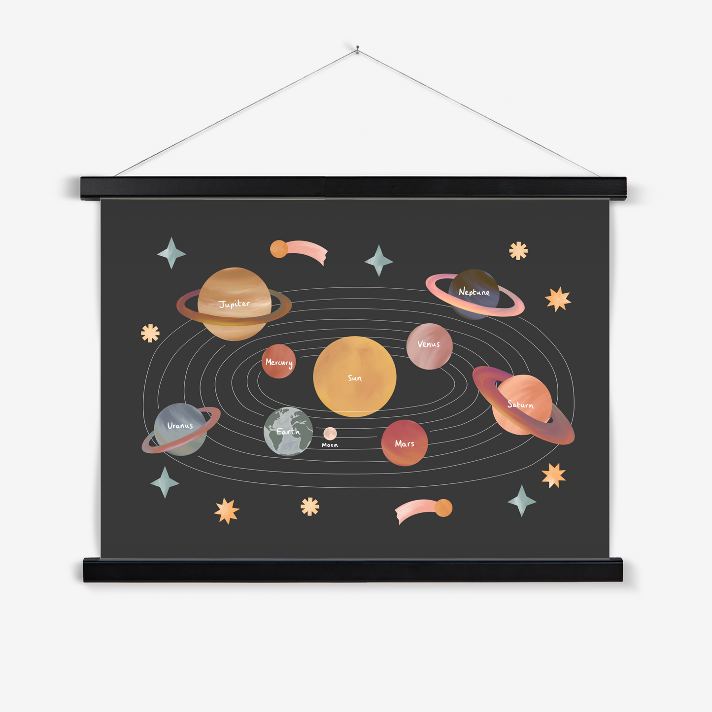 Solar System in black / Print with Hanger