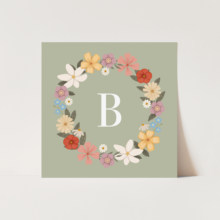 Personalised Floral Wreath in sage / Fine Art Print