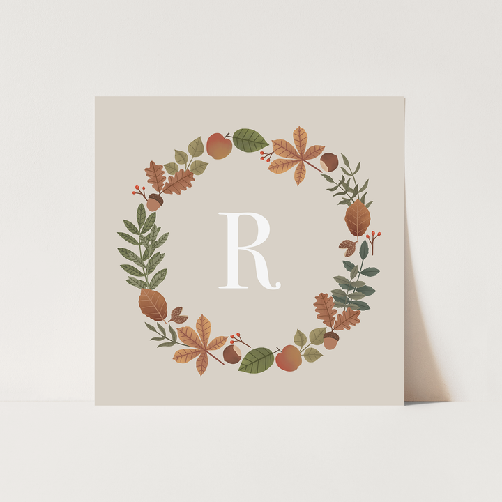 Personalised Leaf Wreath in stone / Fine Art Print