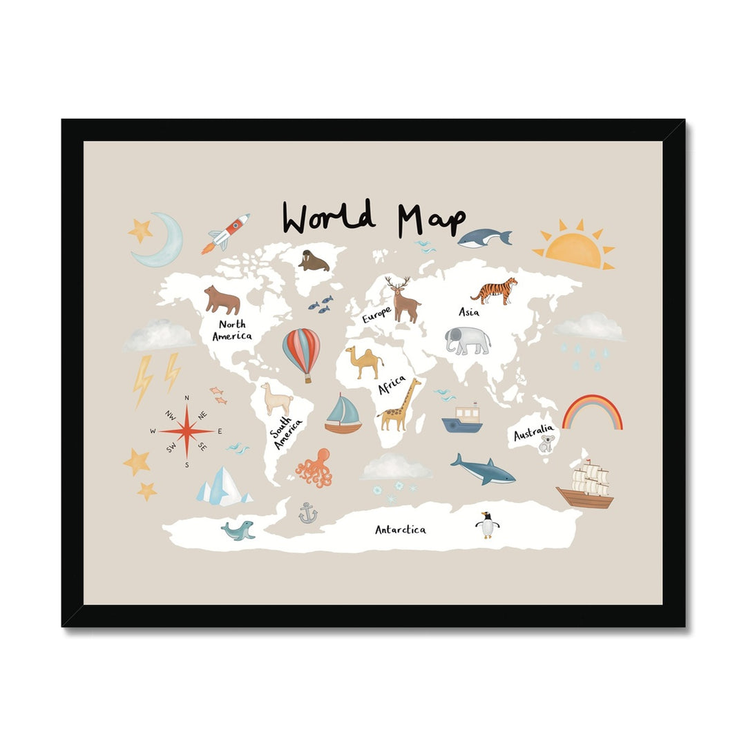 World Map in stone / Framed Print