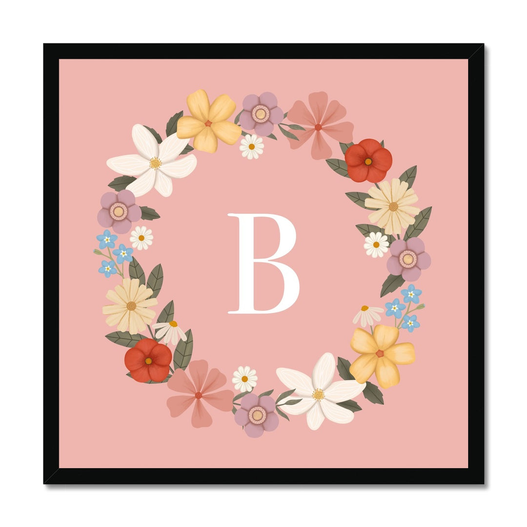 Personalised Floral Wreath in pink / Framed Print