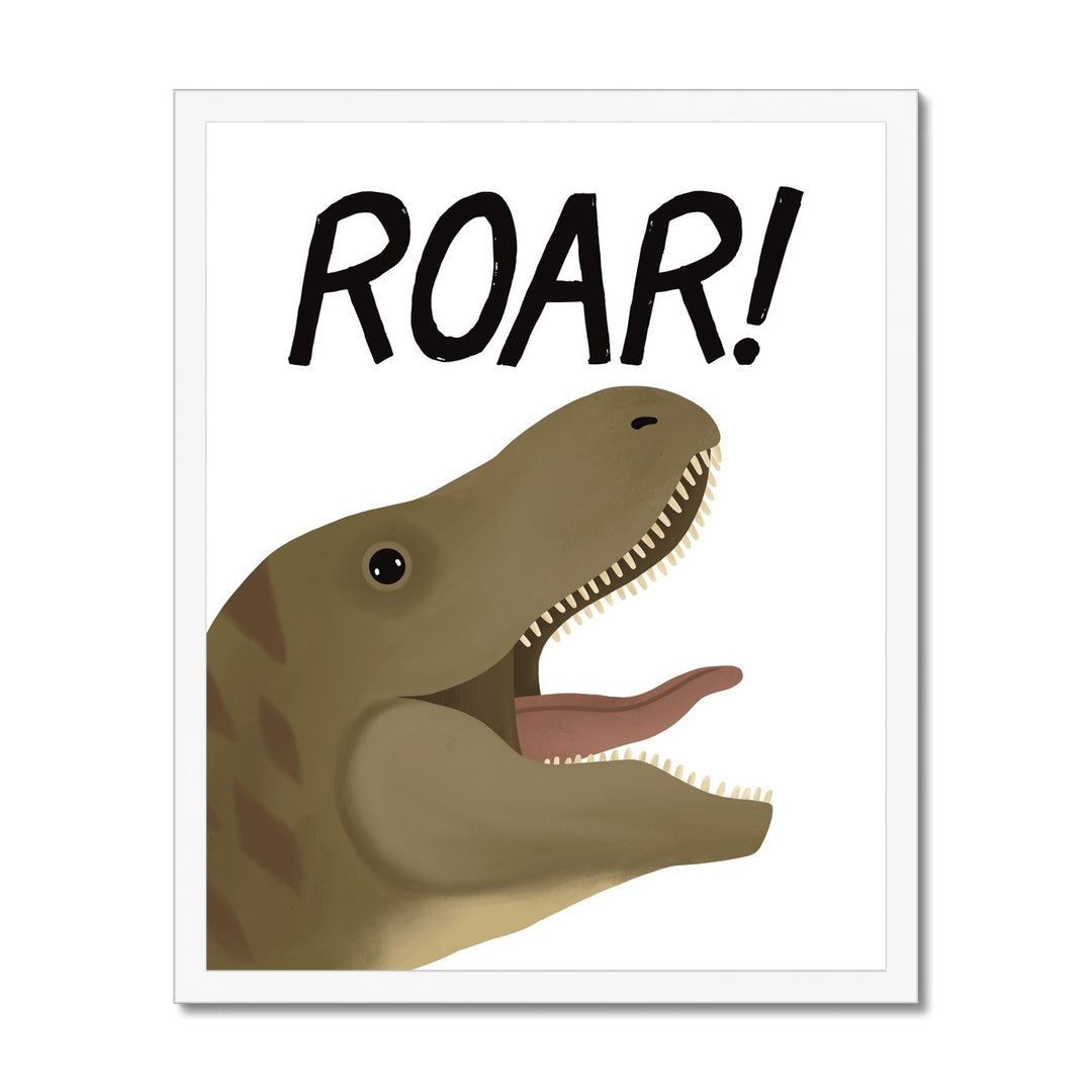 Roar Dinosaur in white / Framed Print