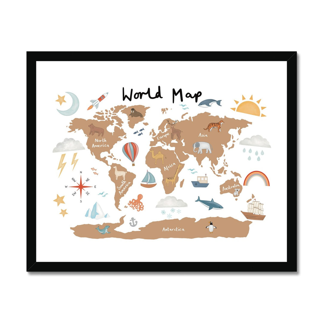 World Map in clay / Framed Print