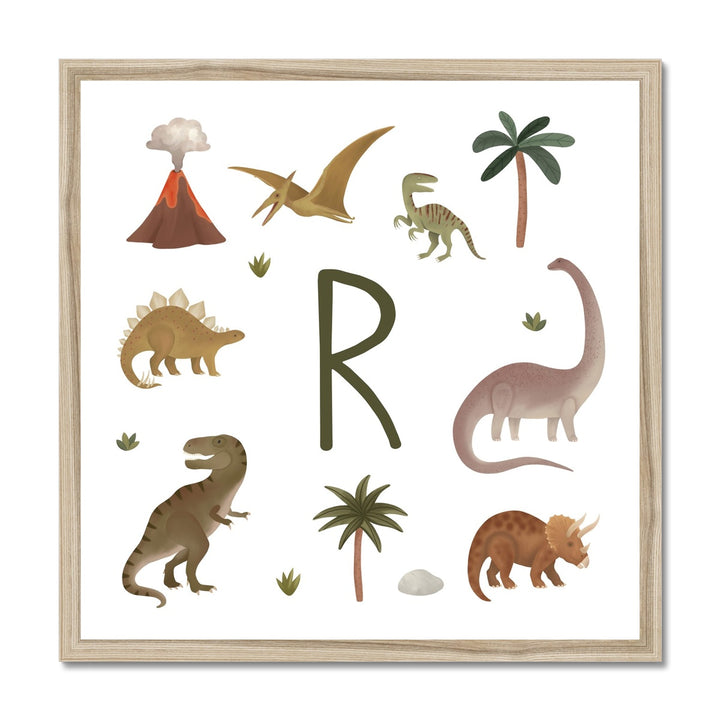 Personalised Dinosaur in white / Framed Print