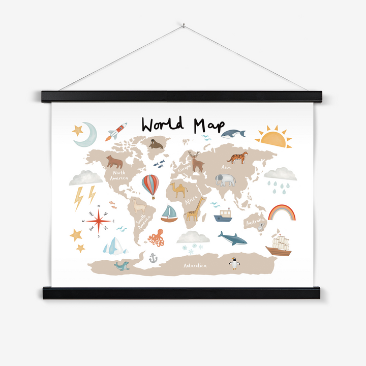 World Map in beige / Print with Hanger