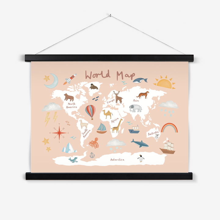 World Map in pink / Print with Hanger