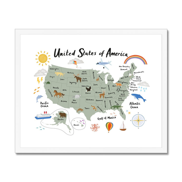 United States of America in white / Framed Print