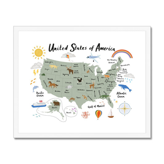 United States of America in white / Framed Print