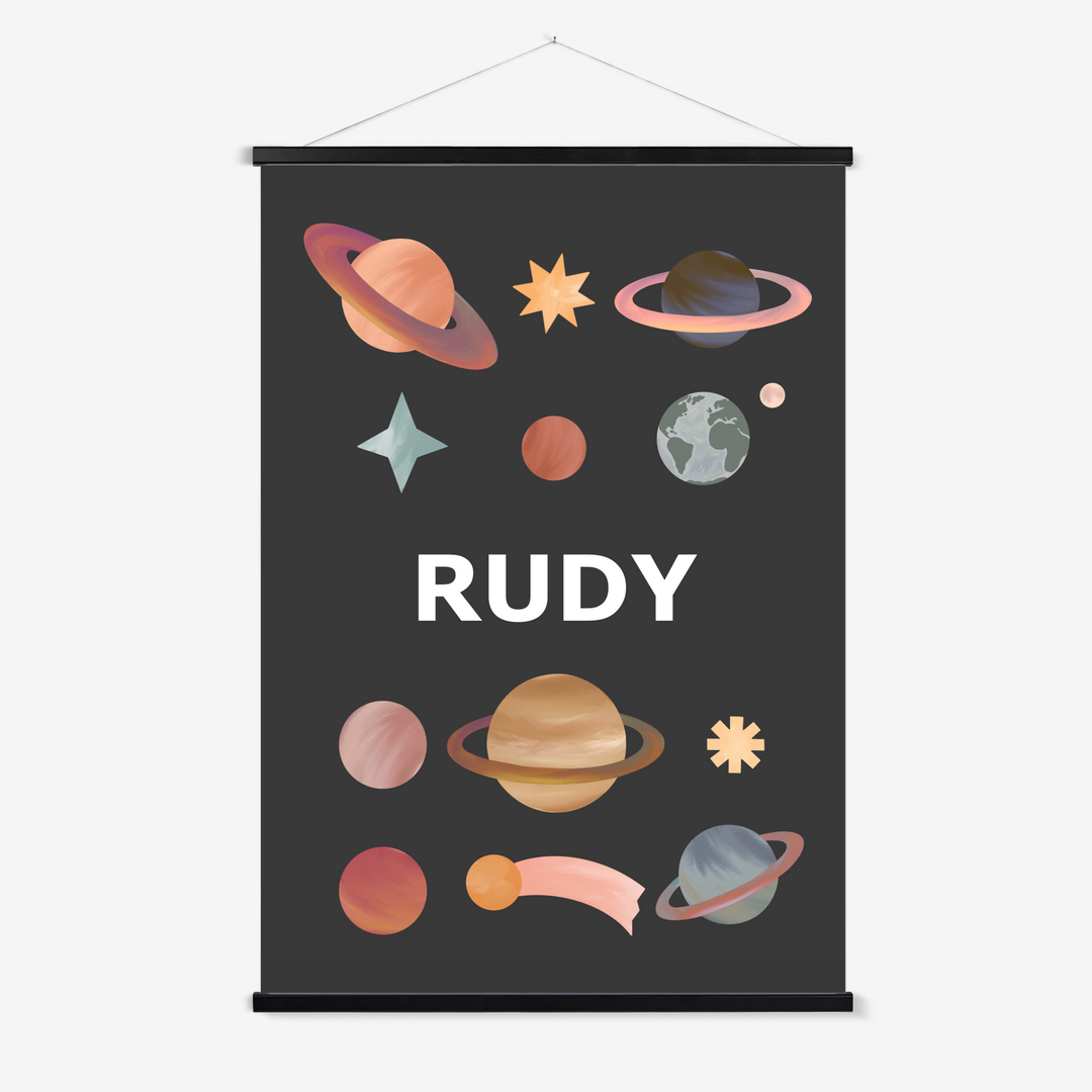 Personalised Name Planets in black / Print with Hanger