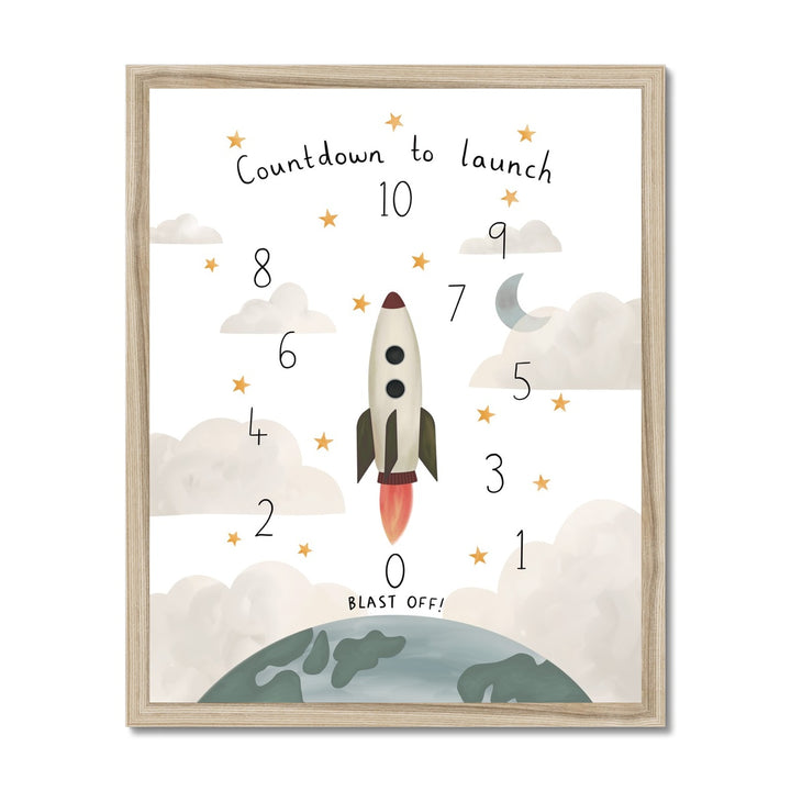 Countdown to launch in white / Framed Print