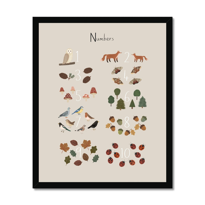 Woodland Numbers in stone / Framed Print