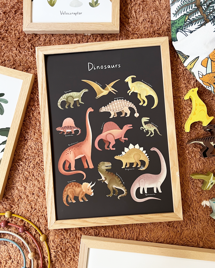 Dinosaur Chart in black / Framed Print