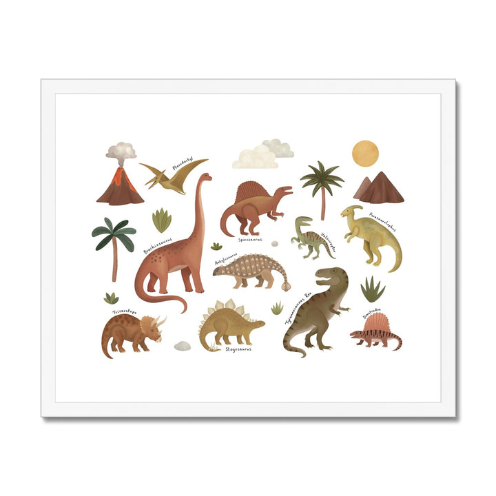 Dinosaurs in white / Framed Print