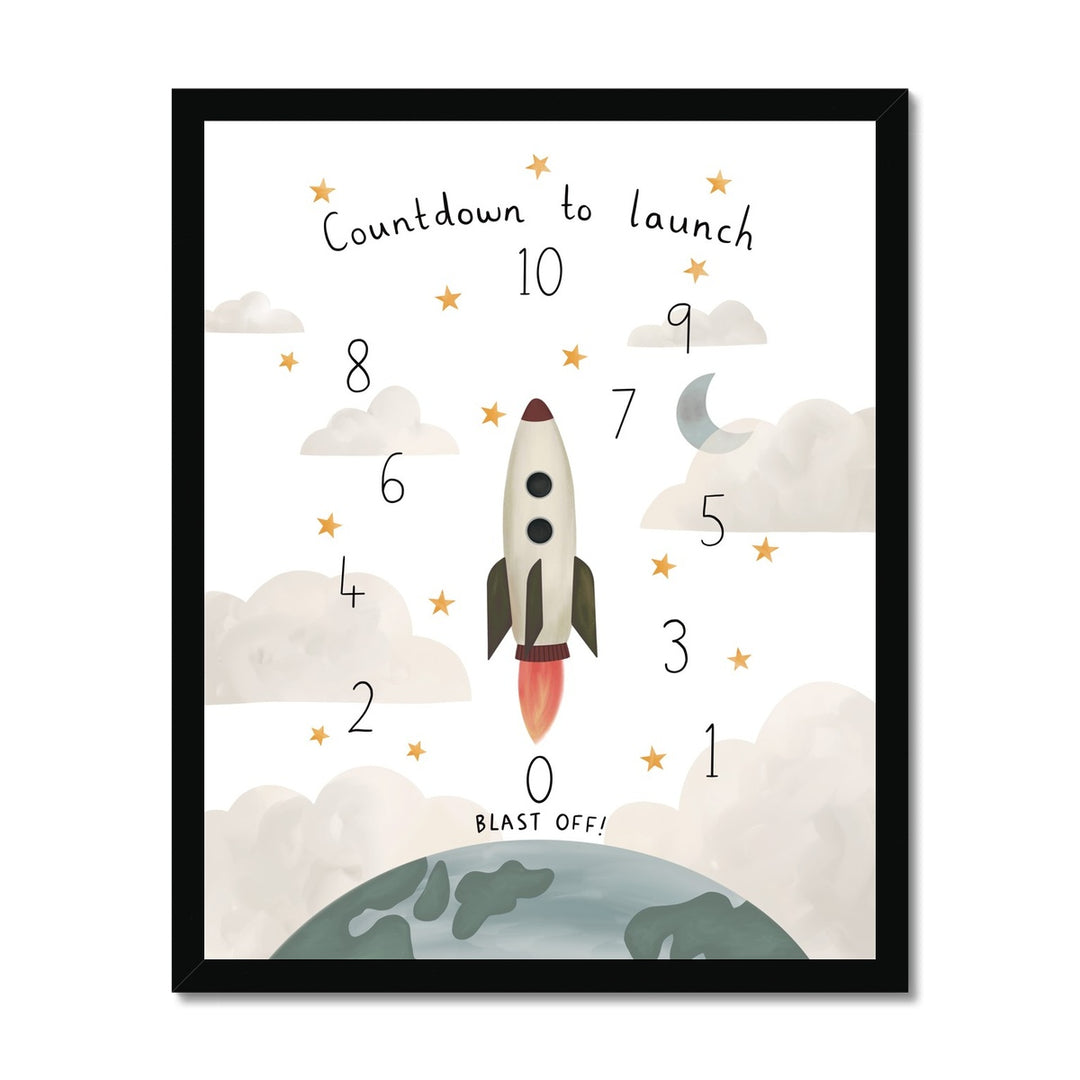 Countdown to launch in white / Framed Print