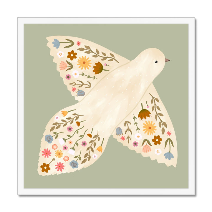 Floral Dove in sage / Framed Print