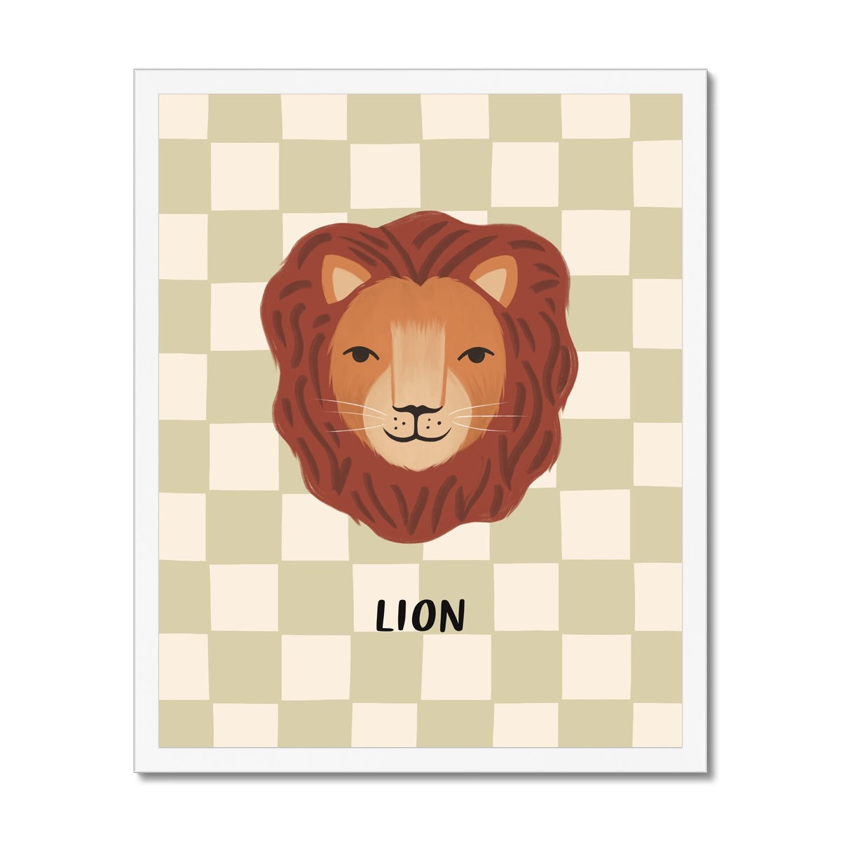 Lion check in sage / Framed Print