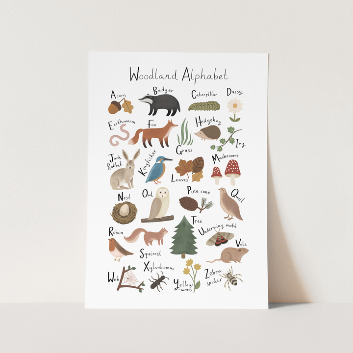 Woodland Alphabet in white / Fine Art Print