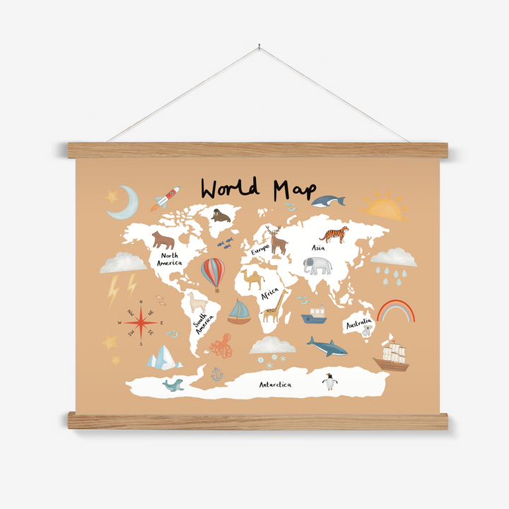 World Map in sand / Print with Hanger