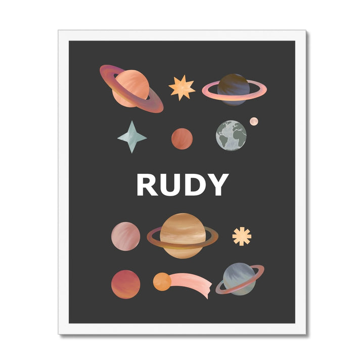 Personalised Name Planets in black / Framed Print