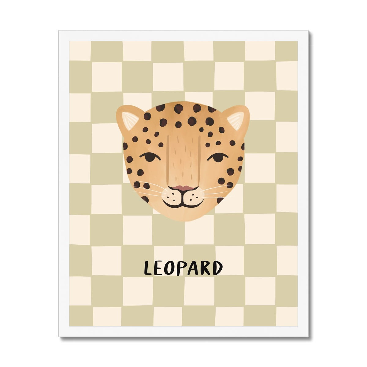 Leopard check in sage / Framed Print