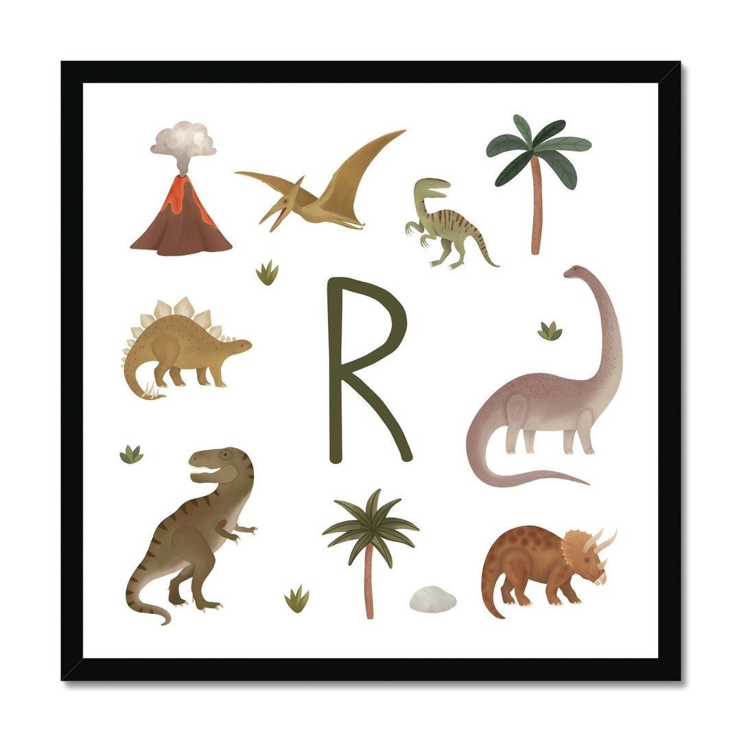 Personalised Dinosaur in white / Framed Print